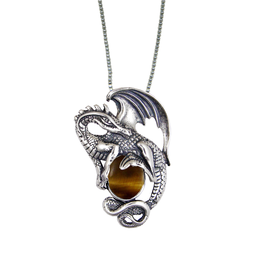 Sterling Silver Dragon Queen Pendant With Tiger Eye